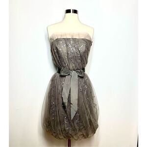Vera Wang White Strapless Sequin Tulle Dress Sparkle Gray Bubble Hem Women 0 NWT